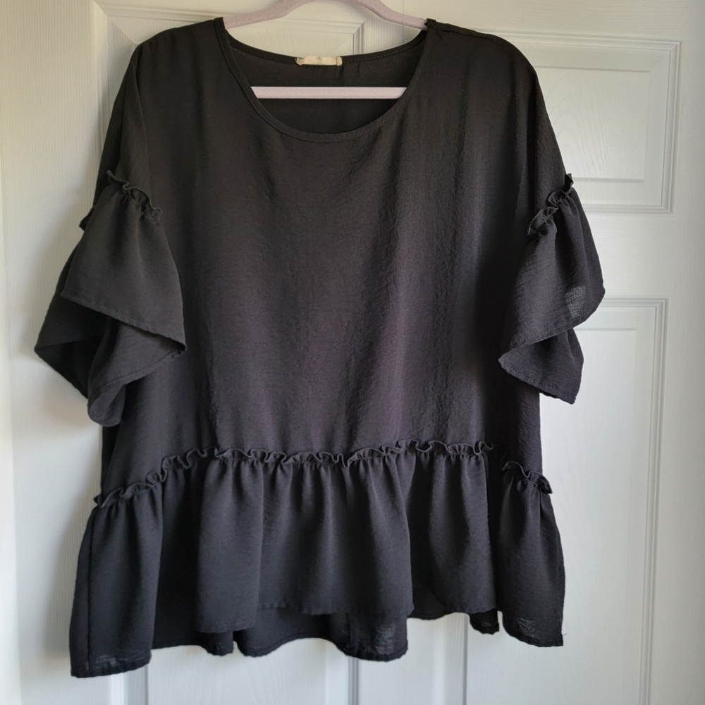Entro Black Blouse Baby Doll with Ruffles